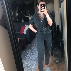 Black washed denim jumpsuit